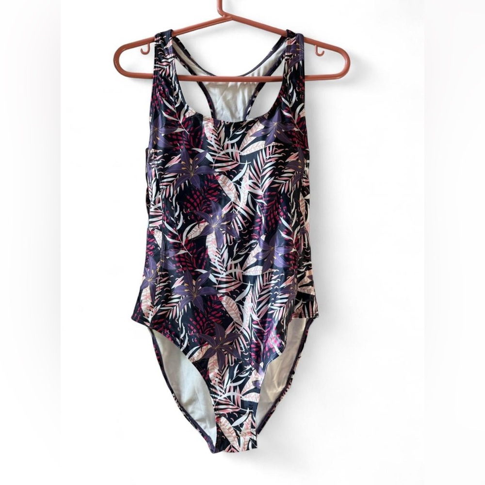 Nicole Miller Studio Tropical One Piece Swimsuit Racerback Large NWT